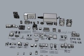 开关接口口USB网线口音频口电子零件外观模型素材-3D模型下载 